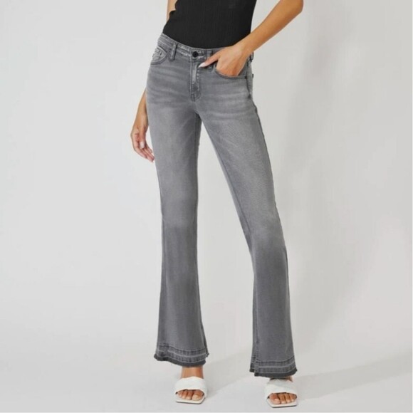 KanCan Heidi Mid Rise Flare Light Gray Released Hem Jeans Size 13/30 - Picture 2 of 6